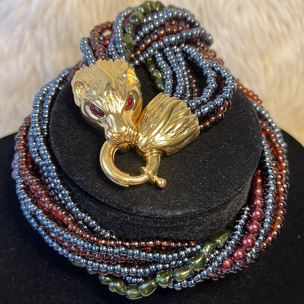 Joan Rivers Jaguar Panther gold tone multi strand necklace